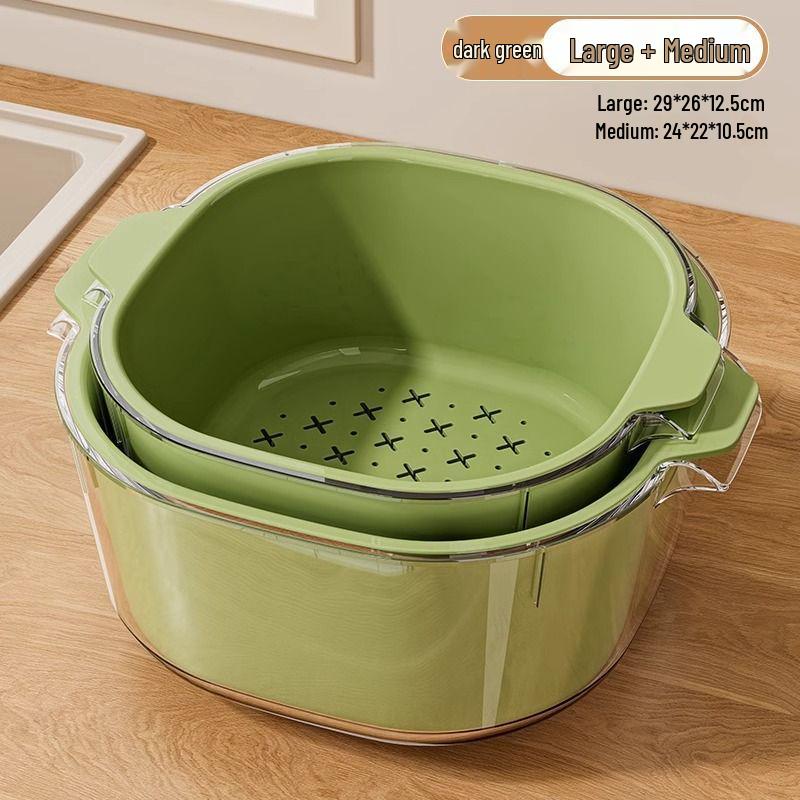 Double-Layer Kitchen Drain Basket for Fruits & Vegetables - Food-Grade Storage & Strainer