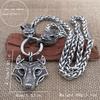 Nordic Viking Thor Hammer Pendant Wolf Head Necklace Domineering Necklace Men's Norwegian Jewelry