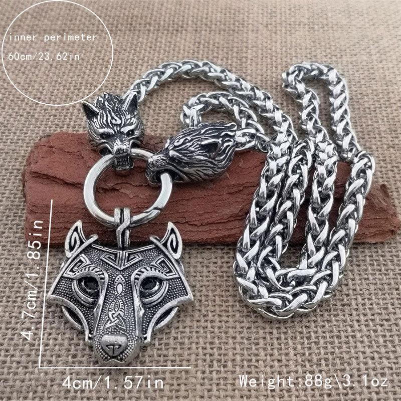 Nordic Viking Thor Hammer Pendant Wolf Head Necklace Domineering Necklace Men's Norwegian Jewelry