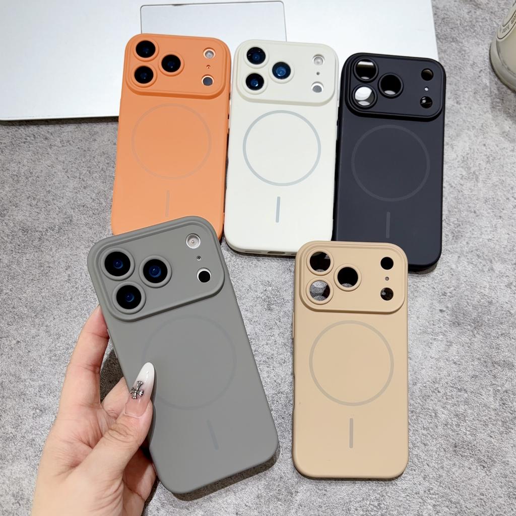 New model Pure Color Liquid for Magnetic Wireless Charge Case for For Iphone 17 16 15 14 13 Pro Max Lens protector Cover