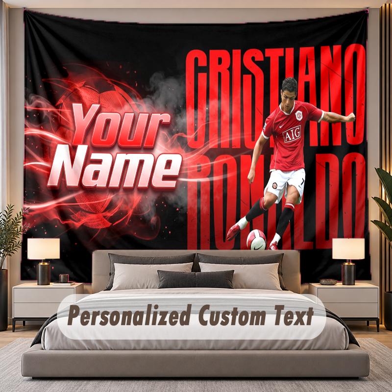 Custom Name Text Tapestry Cristiano Ronaldo Personalized Polyester Wall Tapestry For Bedroom And Room