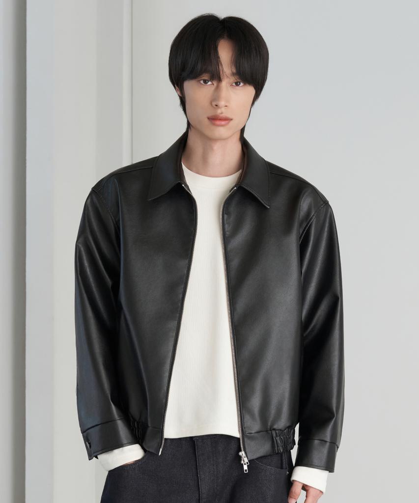 HYOJI 26 Fw Leather Minimal Blouson Crop Jacket (Black)
