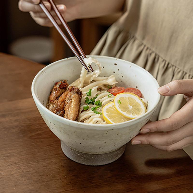Retro Coarse Pottery Hat Bowl Household Noodle Bowl Soup Bowl Tall Bowl Japanese Tableware Bowl Ceramic Bowl Vegetable Bowl Deep Bowl