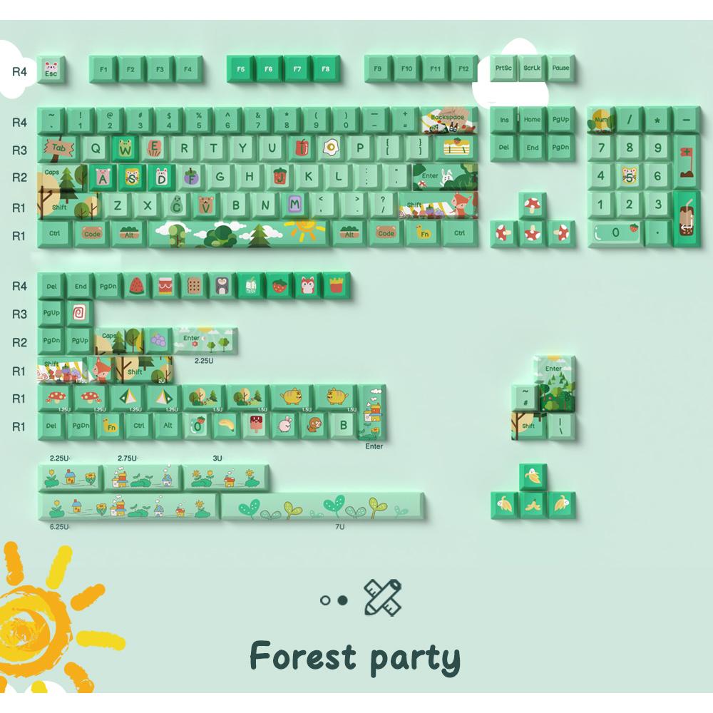 Тематические колпачки для клавиш 158 колпачков для клавиш из ПБТ. Набор специальных колпачков для клавиш MDA подходит для переключателей Cherry MX 61/87/104/108 и других механических клавиатур. (клубника)