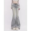 Autumn Light Blue Flare Wide Leg Jeans Women Y2k Low Rise Vintage Denim Trousers Skinny Pants