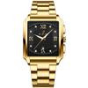 Square Calendar Gold Roman Alphabet Analog Luminous 3ATM Waterproof Stainless Steel Strap Quartz Watch Casual Stylish Gold Fashion Accessories