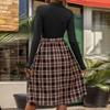 YYFS Женская мода осень зима клетчатый принт с длинным рукавом и воротником-стойкой с высокой талией повседневные платья