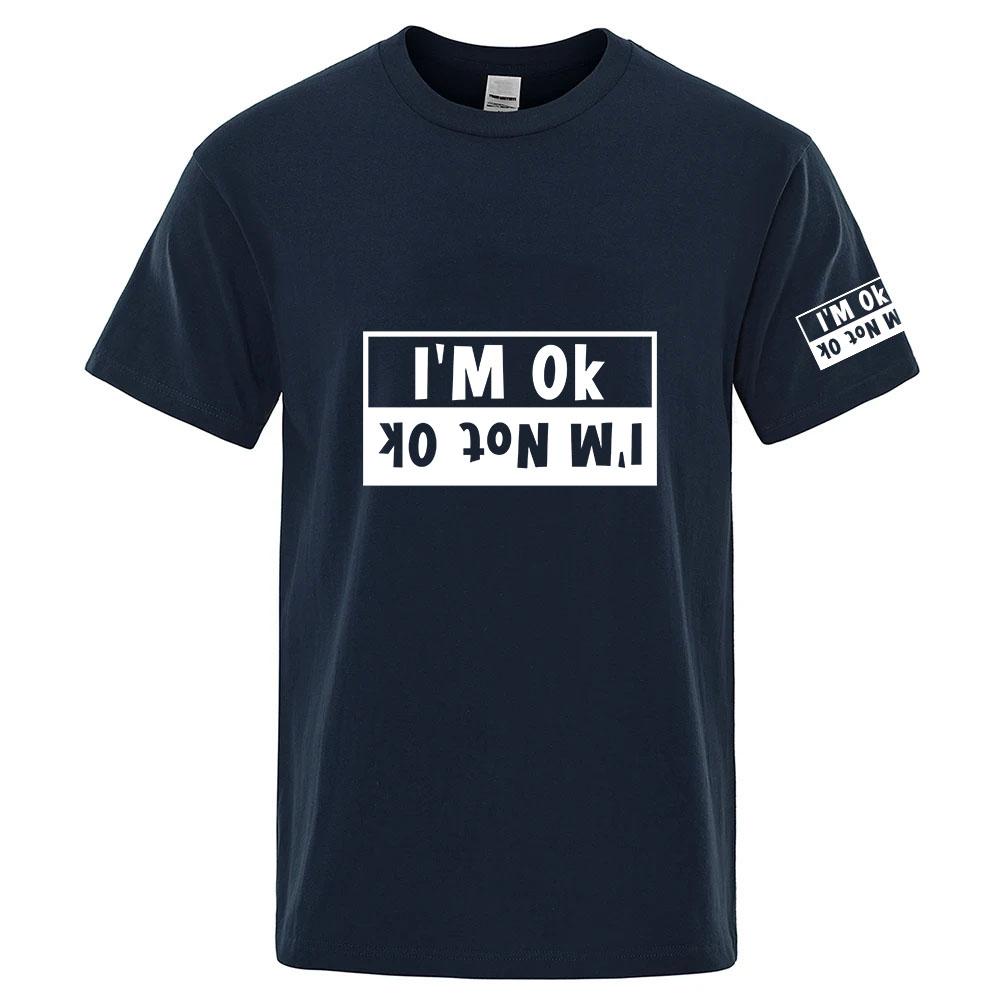 2026 Summer Loose Unisexs Fashion Solid Color Top Im Not Ok Logo Print O Neck Short Sleeve Breathable Quick Drying Top