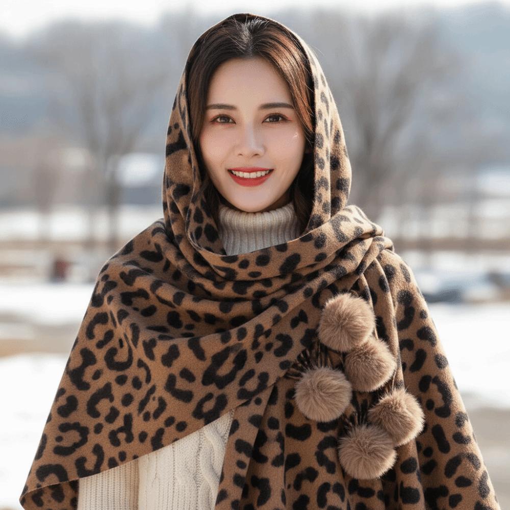 Cozy Leopard Print Scarf Thick Cashmere Feel Scarf Winter Shawl Wrap  Chilly Evening