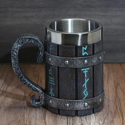 Винтажная дубовая бочка Viking, пивная кружка с вкладышем из нержавеющей стали, кофейная чашка, чайная кружка, большая вместительная кружка, подарок для паба-бара