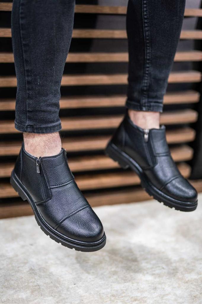 Men's Fashion Flat Heeled Booties Black Single Button Leather Daily Comfortable Orthopedic Boots Shoes