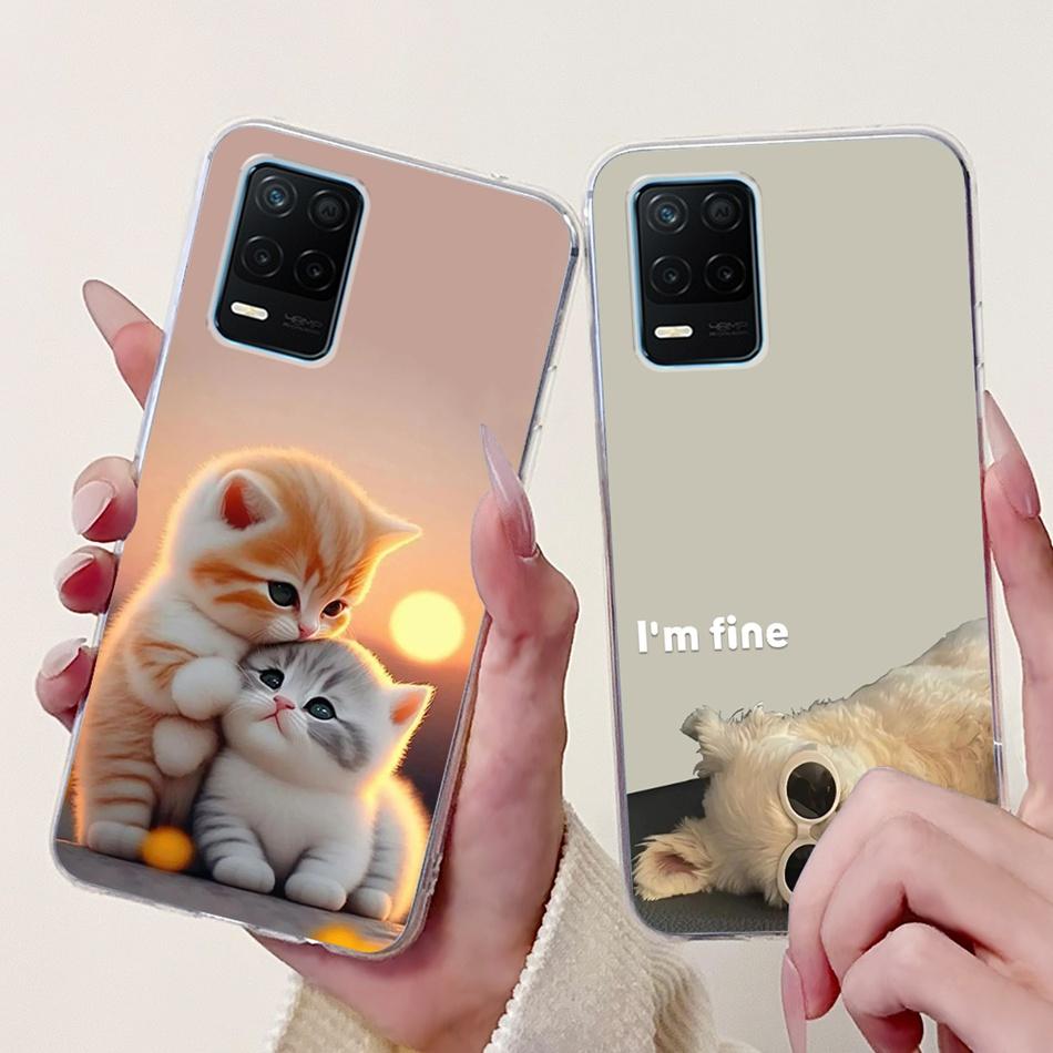Чехол для телефона Realme 8 5G RMX3241 Realme8 5G Элегантный Цветочный Кот Печать Мягкий Силикон Прозрачный ТПУ Чехлы