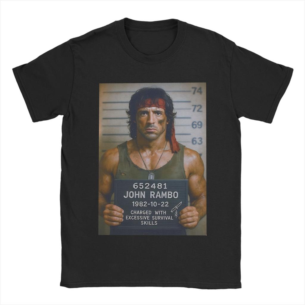 John Rambos Theme T Shirts for Unisex Pure Cotton Vintage TShirts Crewneck Tee Shirt Short Sleeve Clothing New Arrival