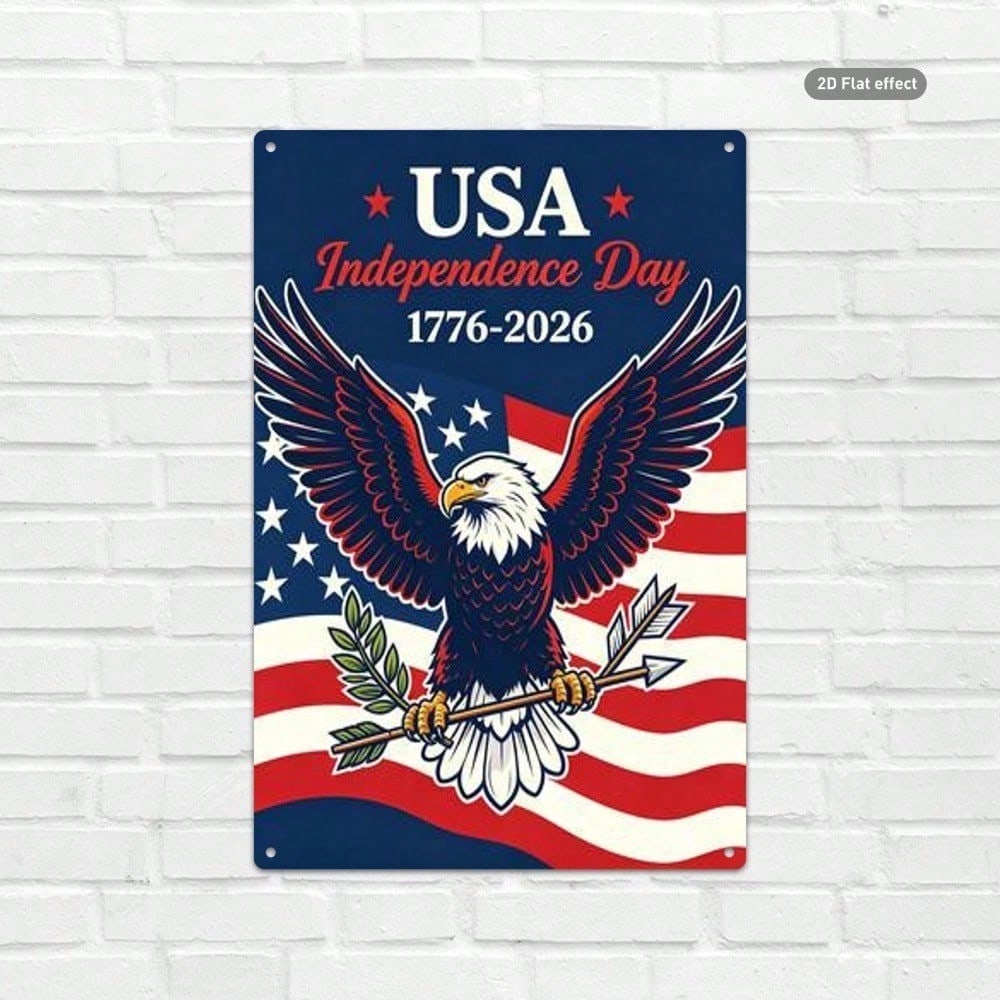 День независимости США 1776 2026 Винтажный Белоголовый орлан Флаг США Жестяная вывеска Ретро Настенное искусство 20x30 дюймов Декор для домашнего бара
