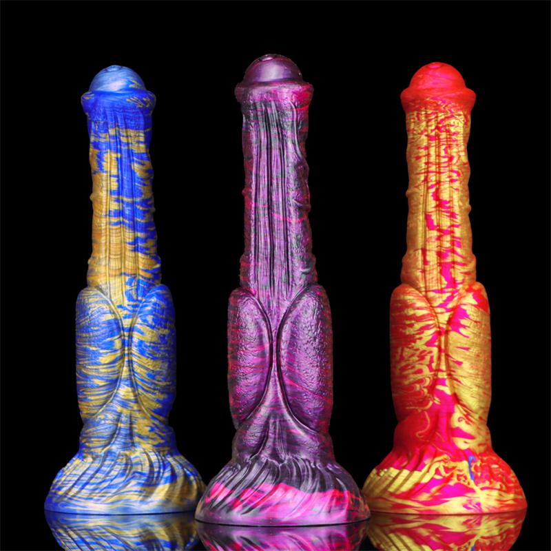 Eggless Horse Cock Mixed Color Liquid Silicone Dildo Female with Oversized Backyard Expansion Anal Masturbator