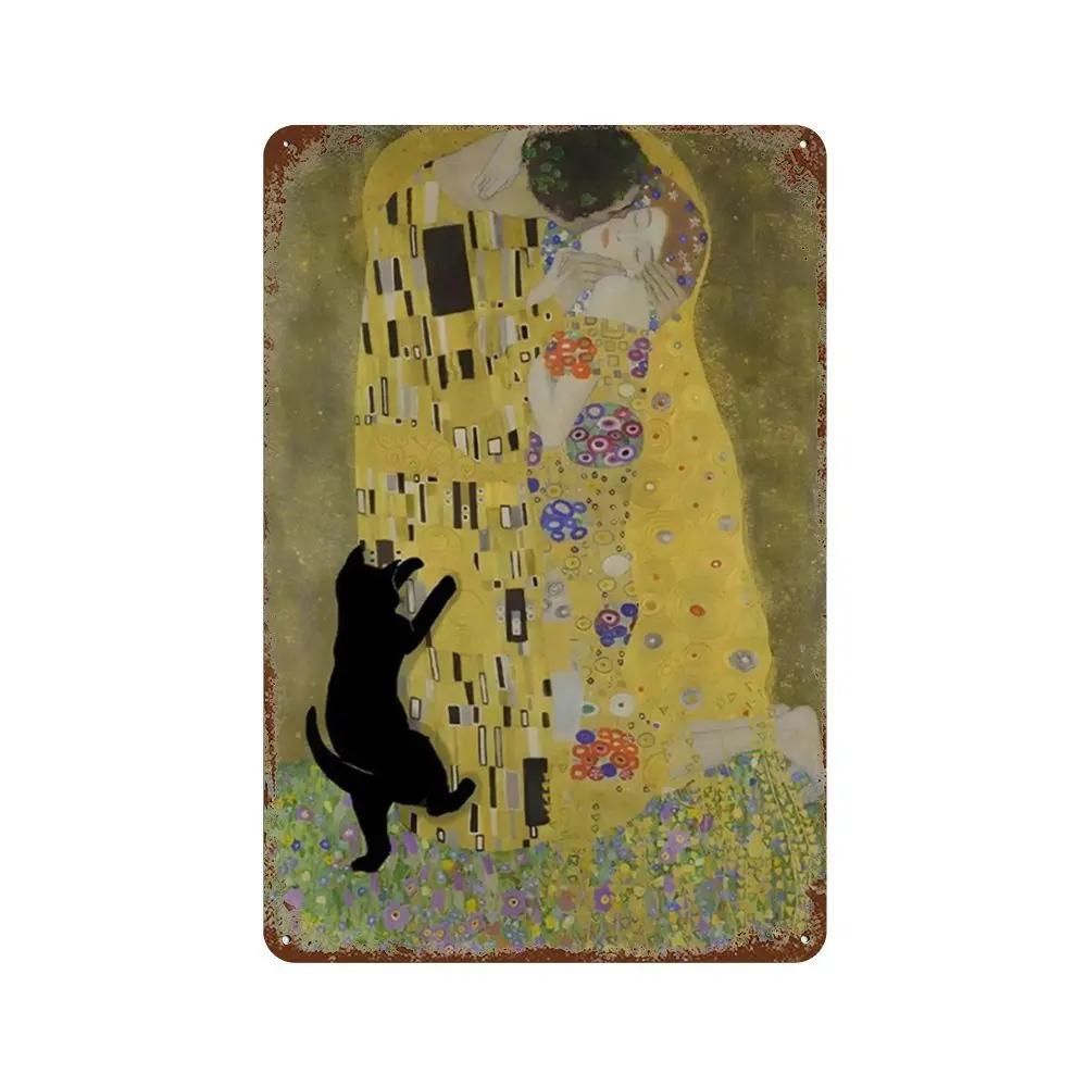 Знаменитая картина «Мона Лиза Звездная ночь» с забавным черным котом, постер, металлическая жестяная вывеска, табличка, настенное искусство, домашний декор для гостиной, спальни