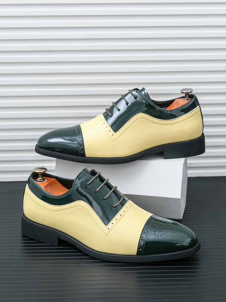 Новые британские мужские остроносые желто-зеленые комбинированные туфли-оксфорды на шнуровке, деловой кэжуал, мужская свадебная обувь, обувь для выпускного вечера