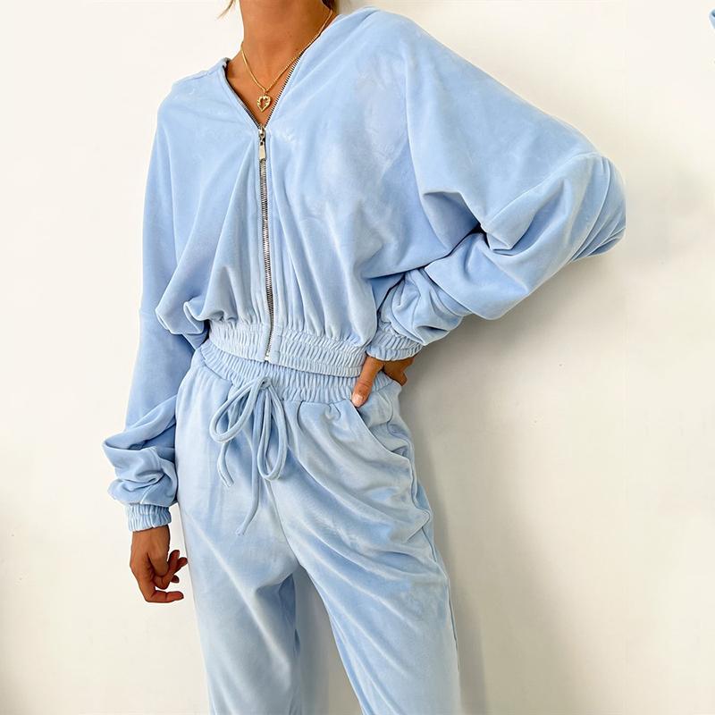 Женский комплект одежды осень-зима 2024 года, модный комплект из двух предметов: толстовка с капюшоном на молнии и завязками, спортивный костюм, брюки, однотонный комплект из двух предметов