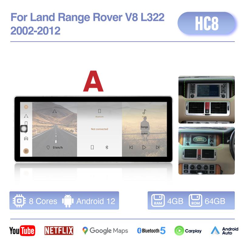 Автомобильный мультимедийный видеоплеер 12.3" для Land Rover Range Rover Vogue V8 L322 2002-2012 GPS-навигация Android12 8+256G CarPlay 4G