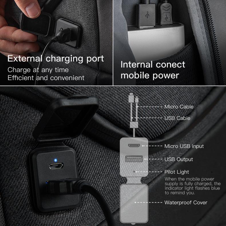 Men Backpacks Kingsons 180° Open Anti-theft Customs Lock with USB Charging Port Male Backpack 15.6 Inch Laptop Backpack Gray KS3204W