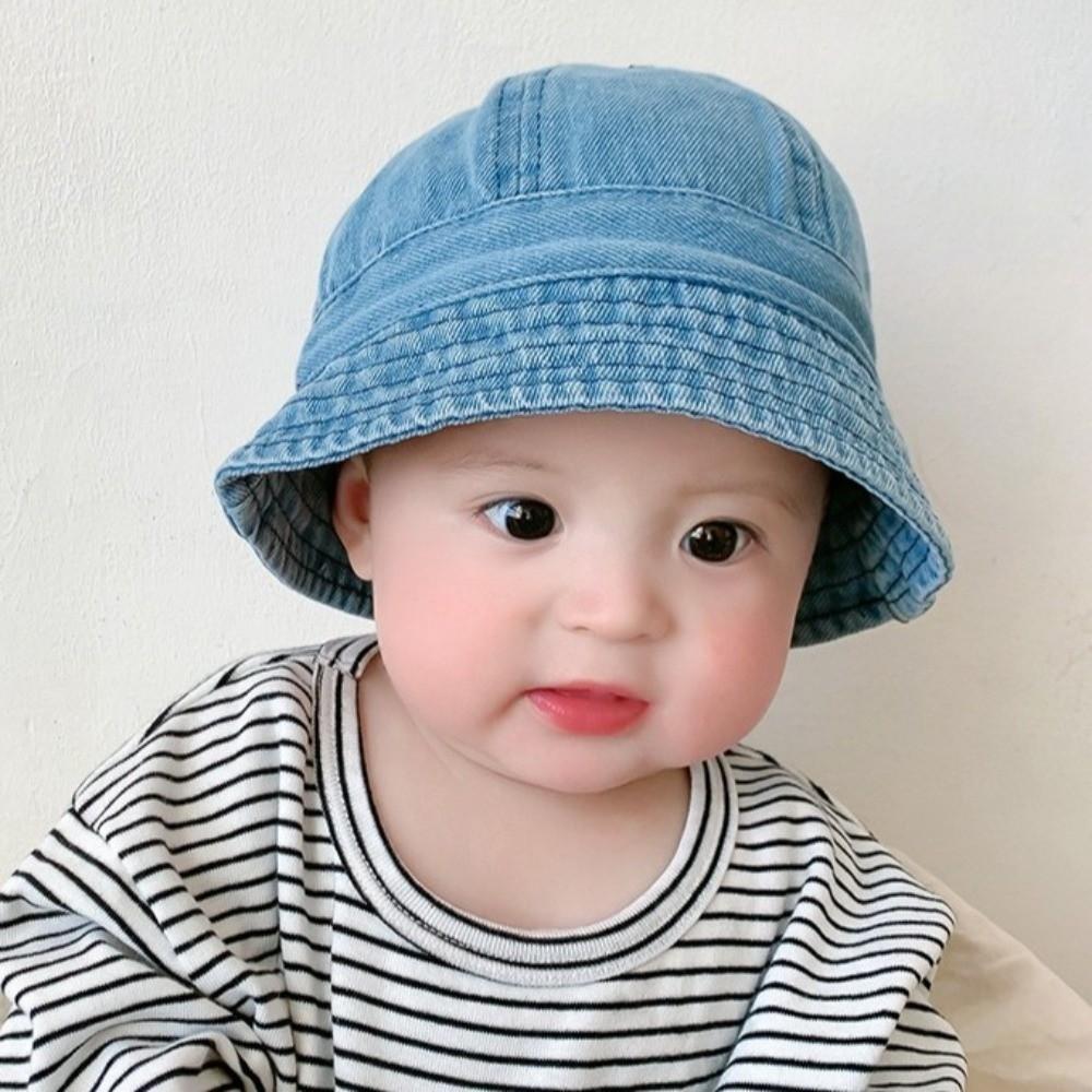 Cloth Baby Sun Hat Solid Color Children Fisherman Cap Cute Washed Denim Bucket Hat  Boys