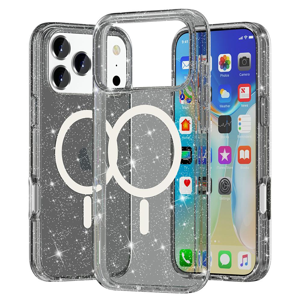 For iPhone 17 Pro Case Compatible with MagSafe Glitter Powder PC+TPU Phone Cover