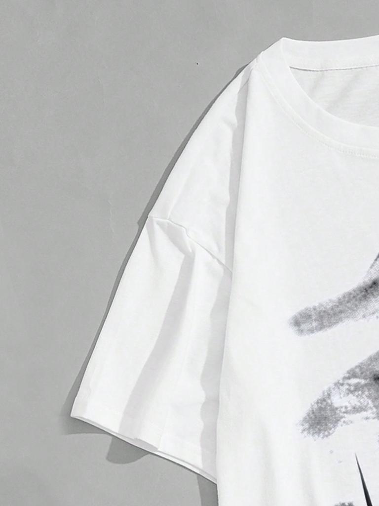 ROMWE Гранж Панк Мужская футболка большого размера с принтом портрета