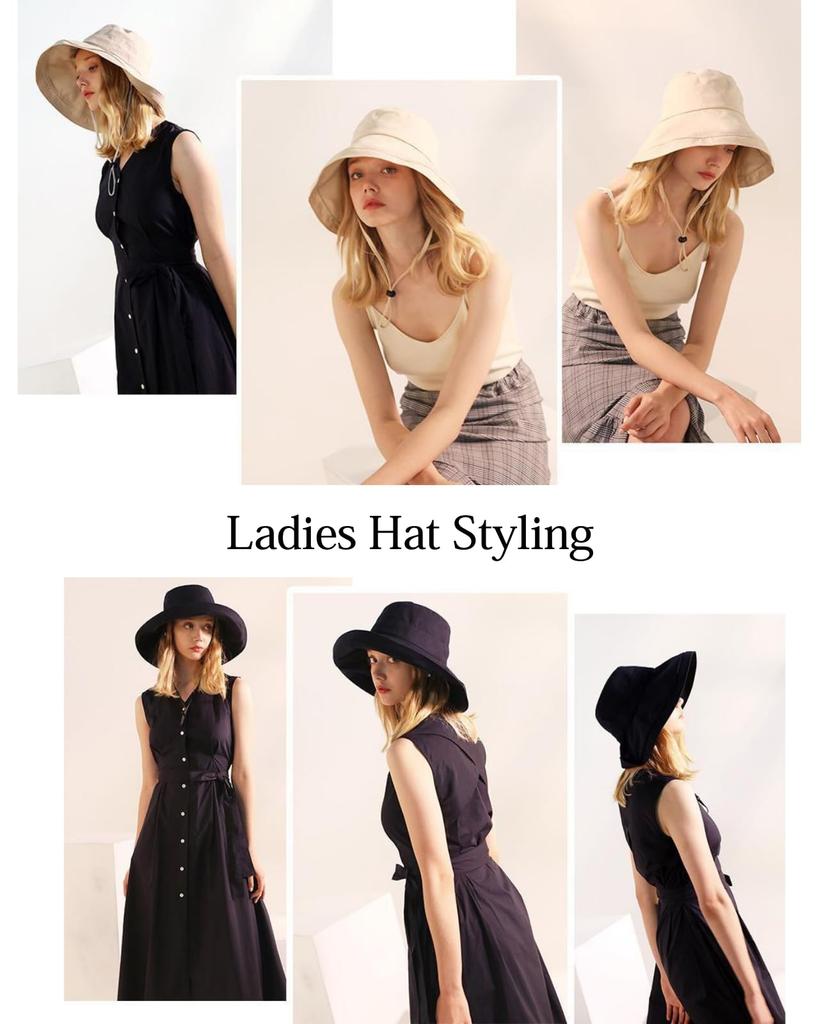 [УНИВЕРСТОК] УФ-шляпа, Защита от УФ-лучей, Женская шляпа, Лето, Весна, Широкие поля, Складной подбородочный ремешок, Защита от солнца (JP, Алфавит, Свободный размер, Черный)