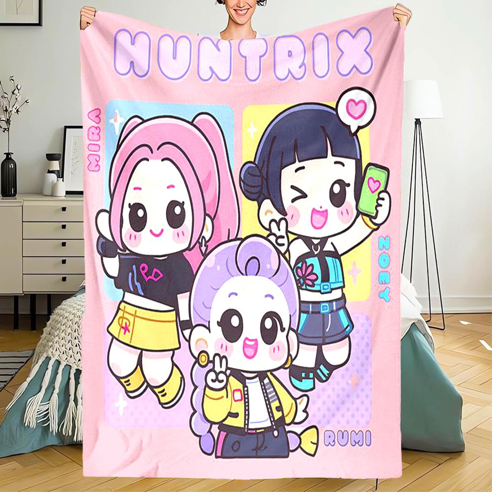 KPop Demon Hunters Theme Printed Blanket - Perfect for Couch, Bed, Travel & Outdoor Use | Machine Washable, Cozy & Durable.