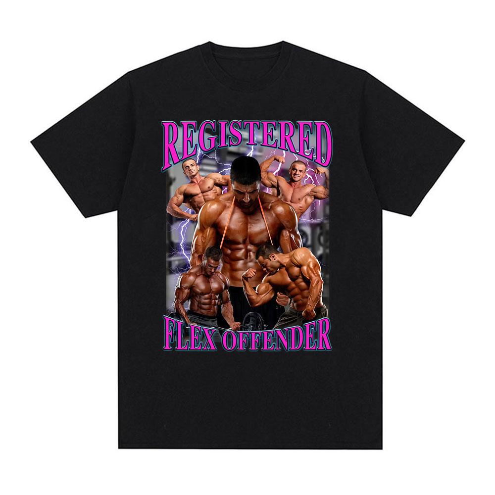 Registered Flex Offender Funny Gym T Shirt for Unisex Hip Hop Retro Oversized T Shirts Unisex Cotton Casual Loose Short Sleeve Tshirt