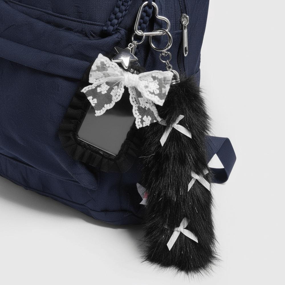 Key Ring Bow Furry Tail Keychain Y2K Lace Bow Card Holder Pendant Hanging Accessory