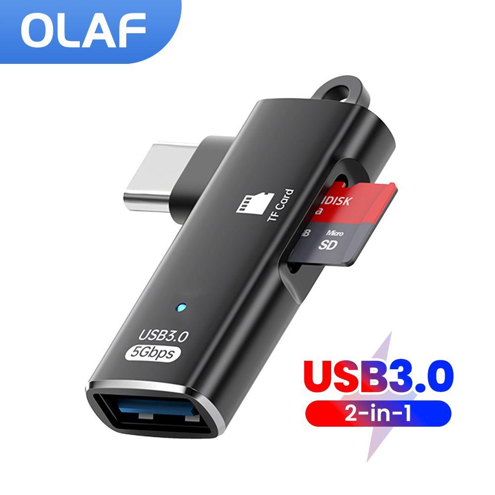 Адаптер 2 в 1 USB3.0 Type C для чтения карт TF OTG Высокоскоростная передача Чтение смарт-карт памяти Type C для iphone 15 16 ПК