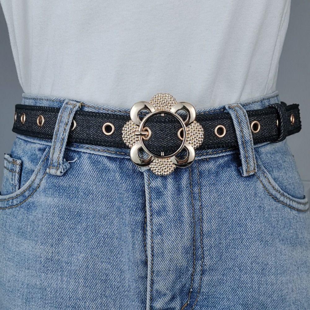 Hollow Flower Design Decorative Waist Strap Metal Buckle Fashion Belt Denim Waist Belt For Women