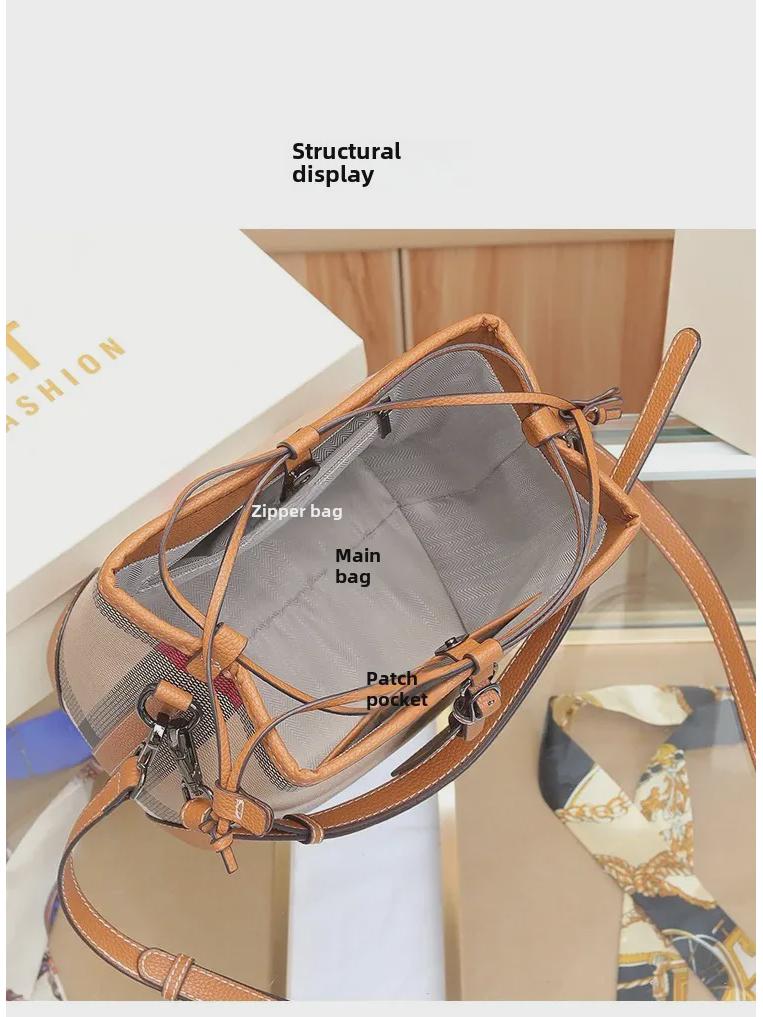 Женская сумка-ведро в клетку 2023 года, класса люкс: Универсальная роскошная сумка-мессенджер через плечо с большой вместимостью