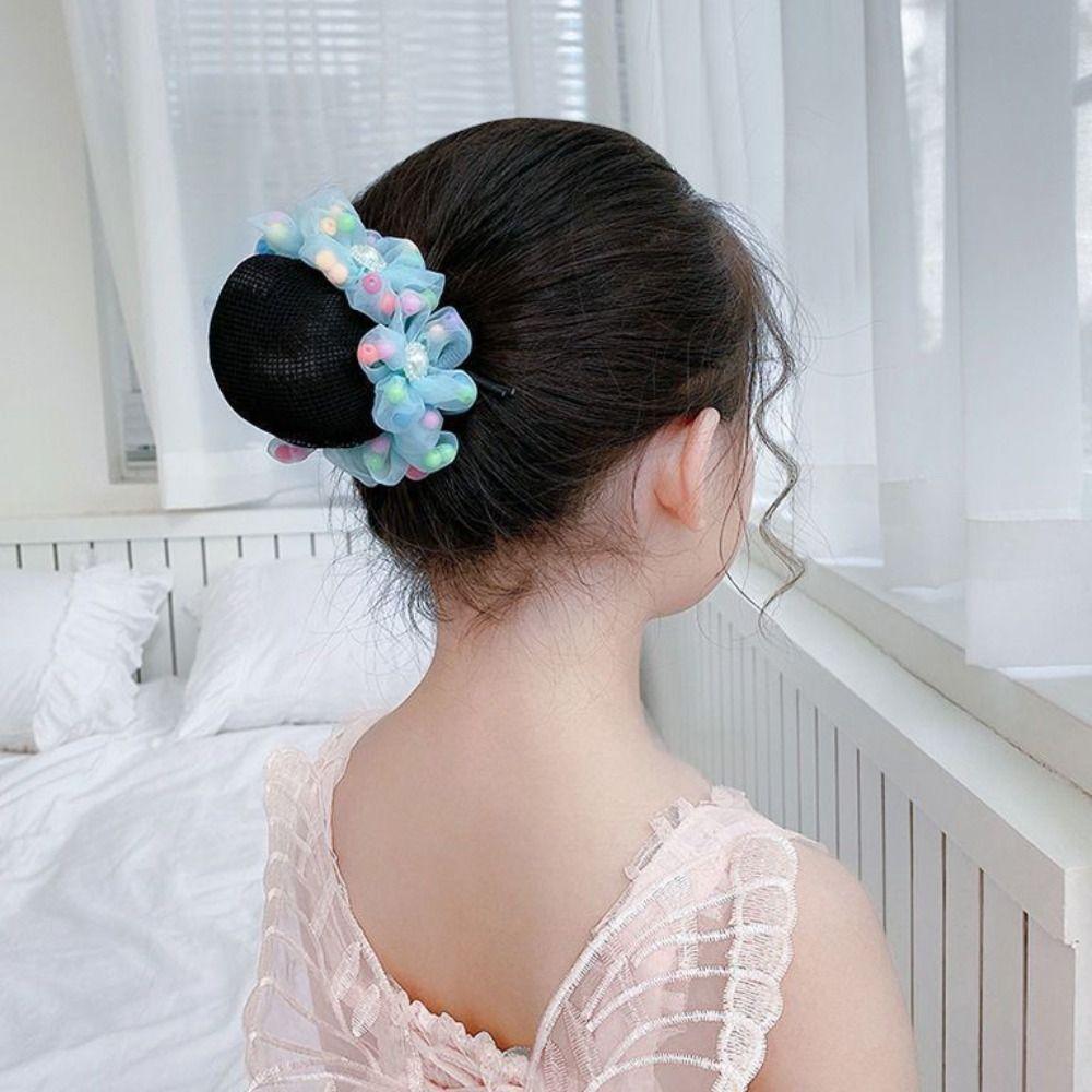 Mesh Flower Hair Net Rainbow Ballet Bun Snood Fashion Children Bun Net  Party