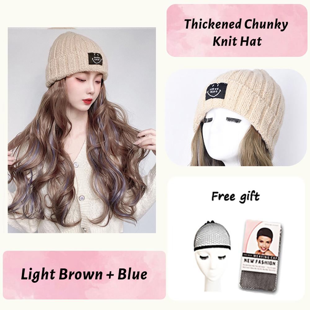 Женский зимний парик, вязаная шапка, длинная волна, прямые волосы, синтетическая шапка, парик