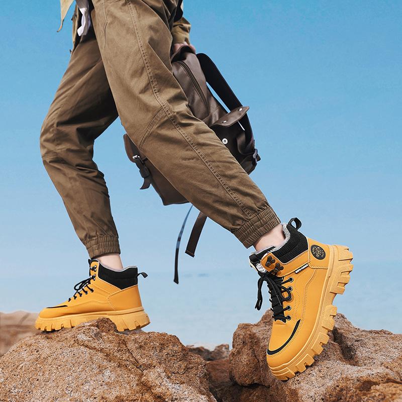 Winter Boots Trendy Men High Top Ankle Boots Luxury British Workwear Short Boots Thick Soled Warm Casual Cotton Shoes