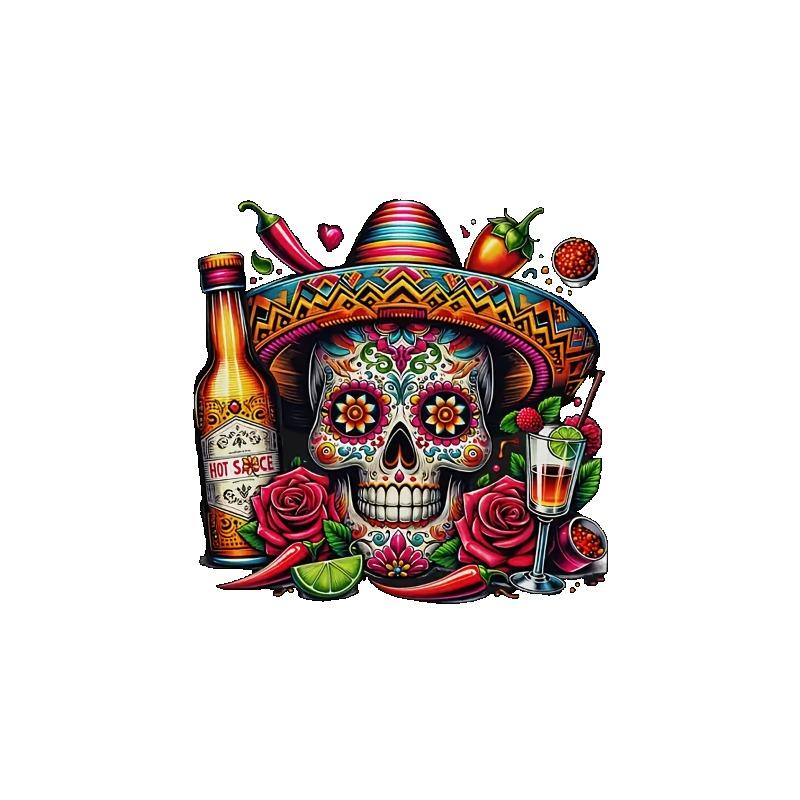 Мексиканский День Мертвых Футболка с черепом Черная Красочный Сахарный Череп в Сомбреро Розы Перец Чили Бутылка Текилы и Принт Коктейля для Вечеринки Фестиваля