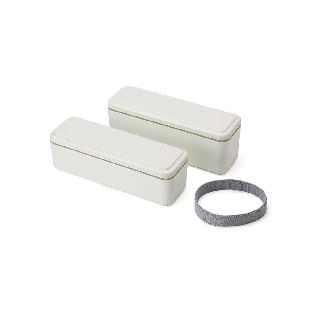 Miyoshi Seisakusho GEL-COOL Lunch Box with Integrated Ice Pack, Fit Series Slim, S+L, White x White, 0101-0099