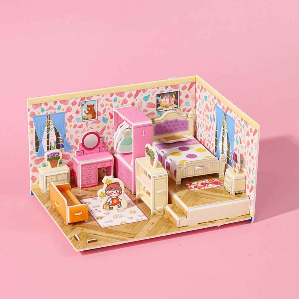 3D Model 3D Room Cardboard Kitchen Room Model Craft Toys Cute 3D Room Model Puzzle Toys  Kids
