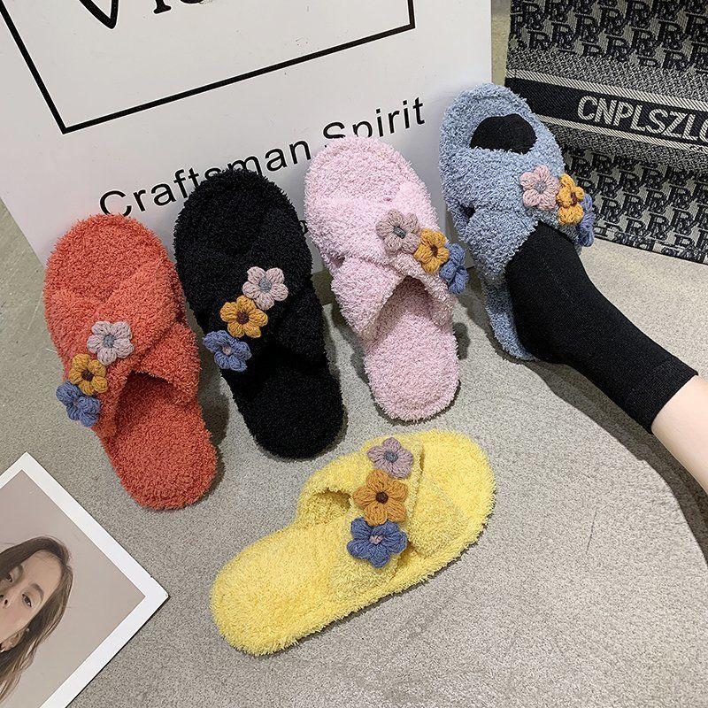 Мягкие плюшевые хлопковые милые тапочки для пар, унисекс, нескользящие напольные домашние пушистые тапочки для женщин, обувь для спальниdf4