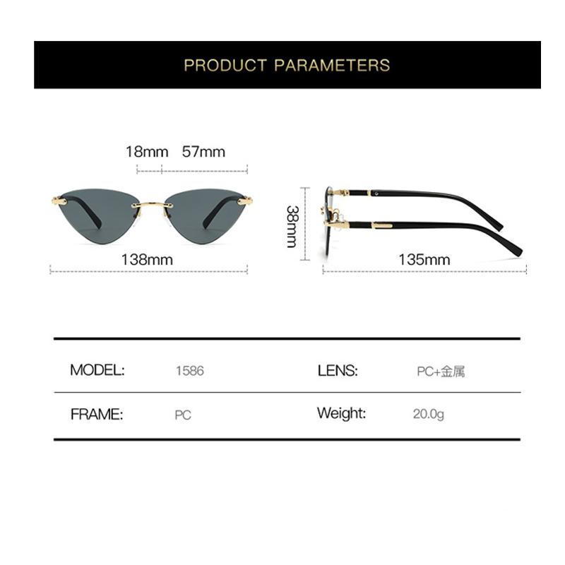 Модные солнцезащитные очки «кошачий глаз» для женщин, роскошные брендовые дизайнерские ретро-очки без оправы из металла, солнцезащитные очки для женщин, очки для вождения Uv400