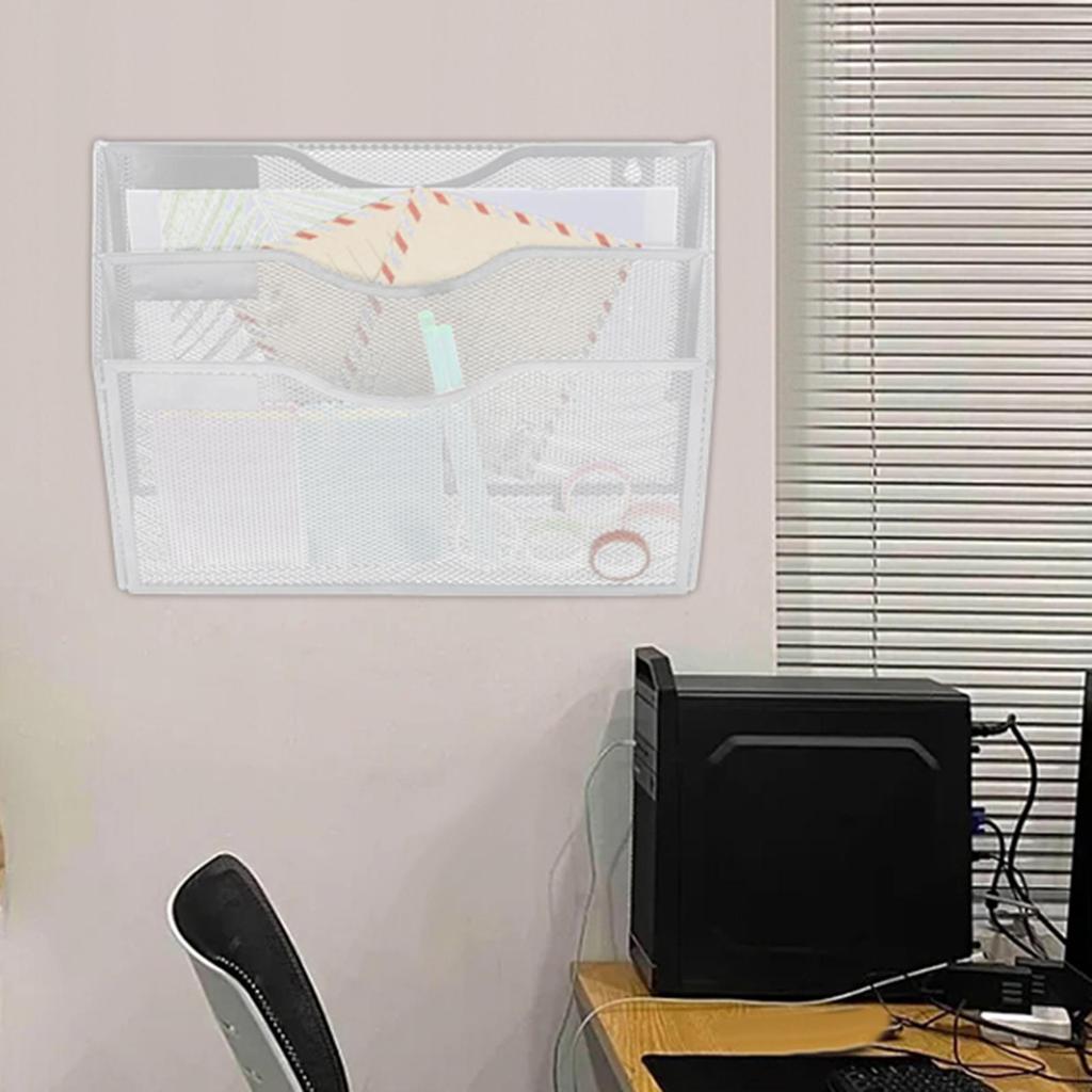 Сетчатый держатель для файлов для настенного крепления, органайзер для книжной полки с 3 ярусами для журналов и газет