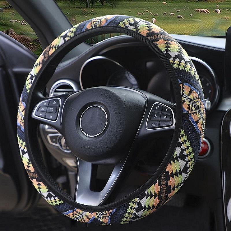 Ethnic-Style Car Steering Wheel Cover Linen Without Inner Ring Elastic Band Steering Wheel Cover 38cm Leather Car Cover Supplies