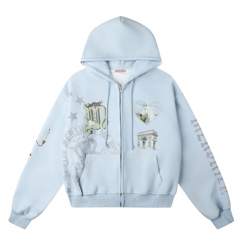 Womens Loose Fit Zip-Up Hoodie 3D Animal Print Retro Streetwear Casual Outerwear