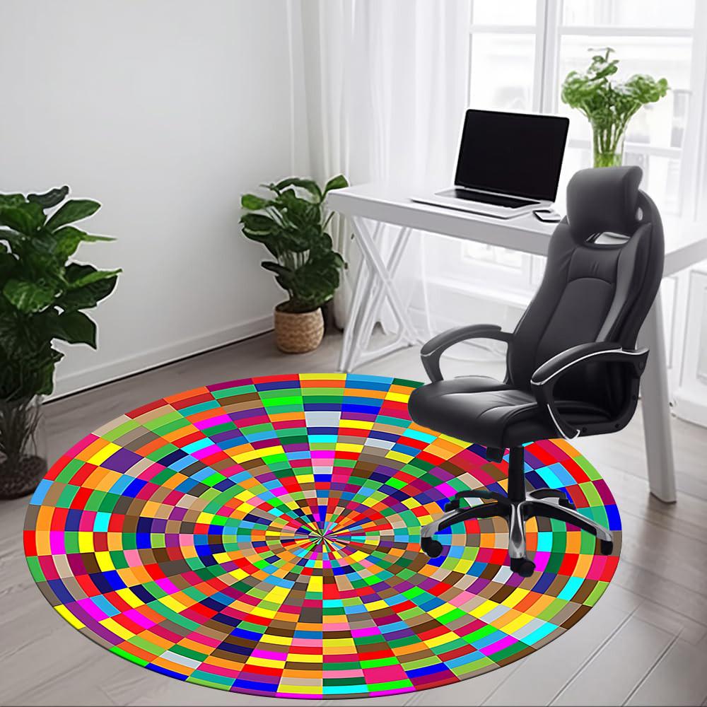 1PC Colorful Circle Pattern Office Round Rug, Non slip, Soft and Durable Office Rug for Interior Decoration, Perfect for Office
