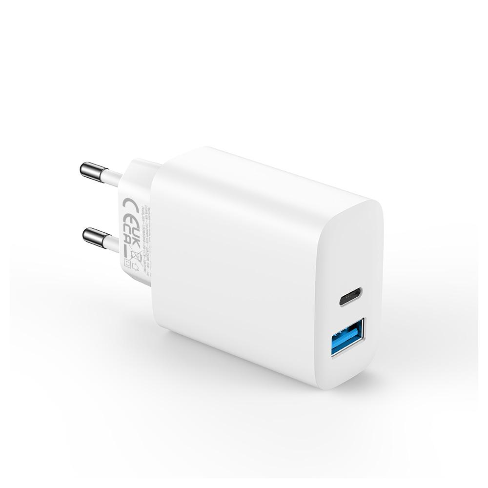 Forever Ładowarka Sieciowa Pd Qc Tc-07-30Ac 1X Usb-C 1X Usb 30W Biała + Kabel Usb-C - Usb-C 60W