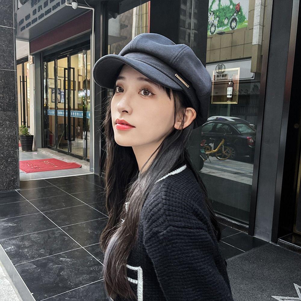 For Women Artist Hat For Girls Korean Style Octagonal Cap Woolen Beret Women Visors Cap Painter Hat