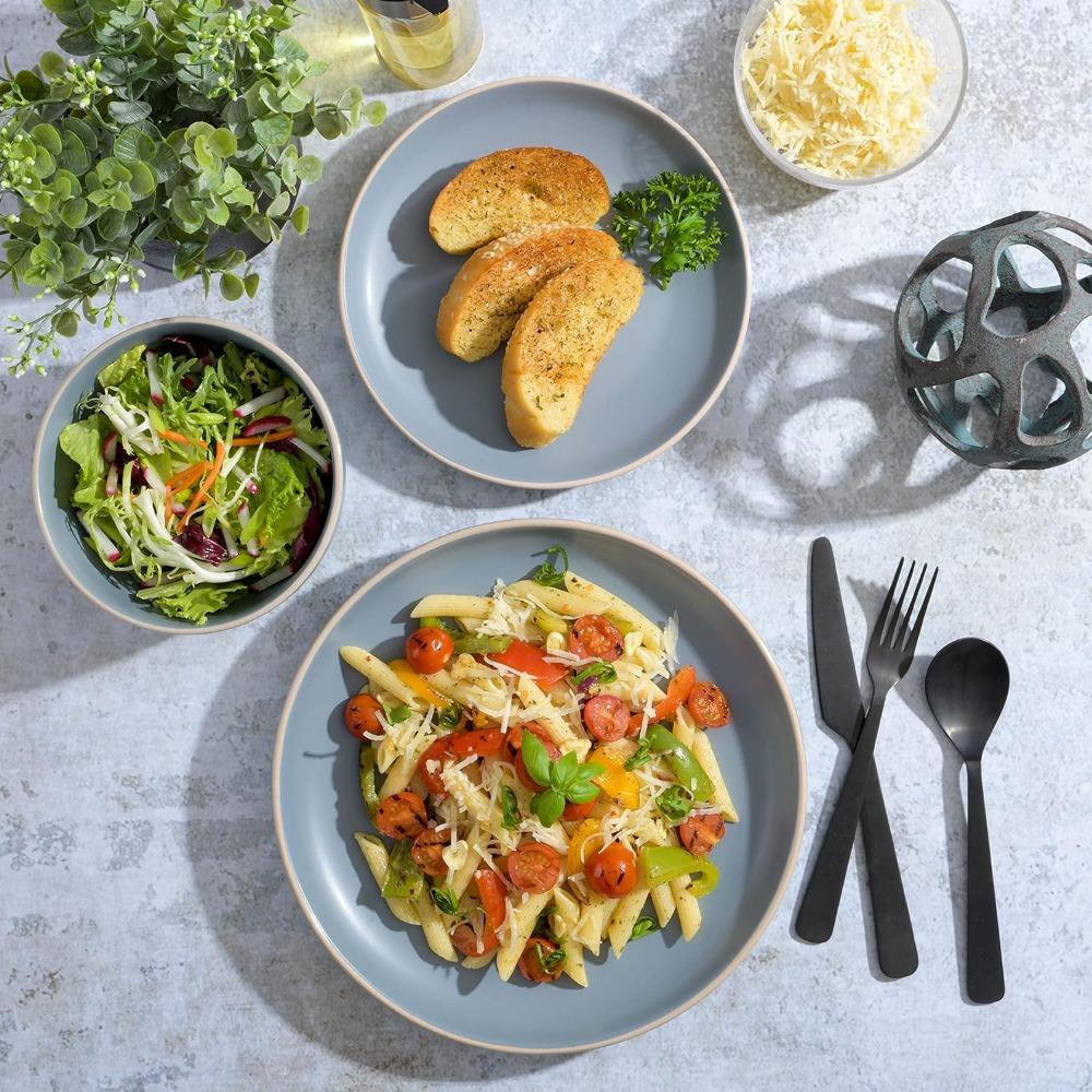 Набор круглой керамической посуды ручной работы из 12 предметов на 4 персоны, обеденные тарелки скандинавского синего цвета с однотонной и реактивной глазурью, можно мыть в посудомоечной машине