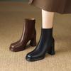 Fashion 2025 New Fall Winter Platform Back Zip Block Heel Booties Brown Vintage Boots